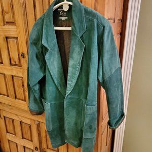 G III Global Identity Forest Green Suede Jacket Long Vintage Medium FLAWS